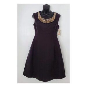 NWT Black Knee-Length Sleeveless A-Line Jeweled Bib Neckline Alfani Dress Size 2